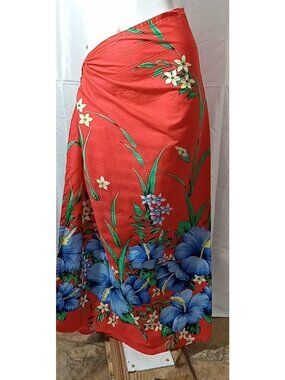 Cover Up multifunctional pareo one size red flowered Hawaiian Hand Made